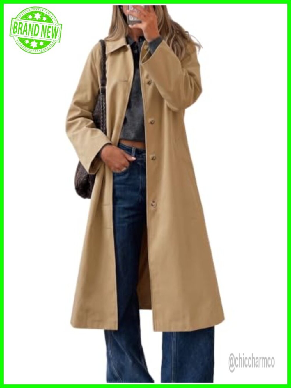 Plaid Trench Coat Fall Lapel Single Breasted Long Jacket Loose Fit